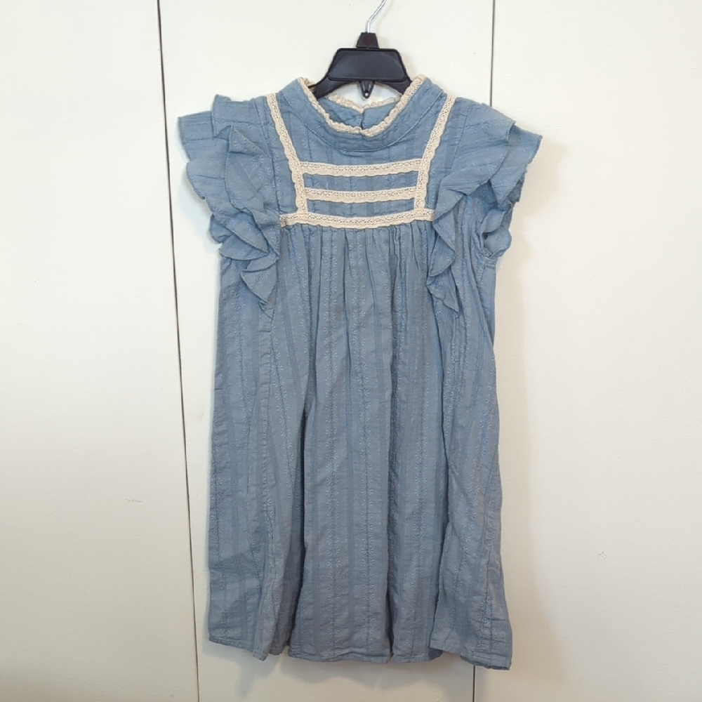 Blue Ruffled Tiered Sundress with Flutter Cap Sleeves